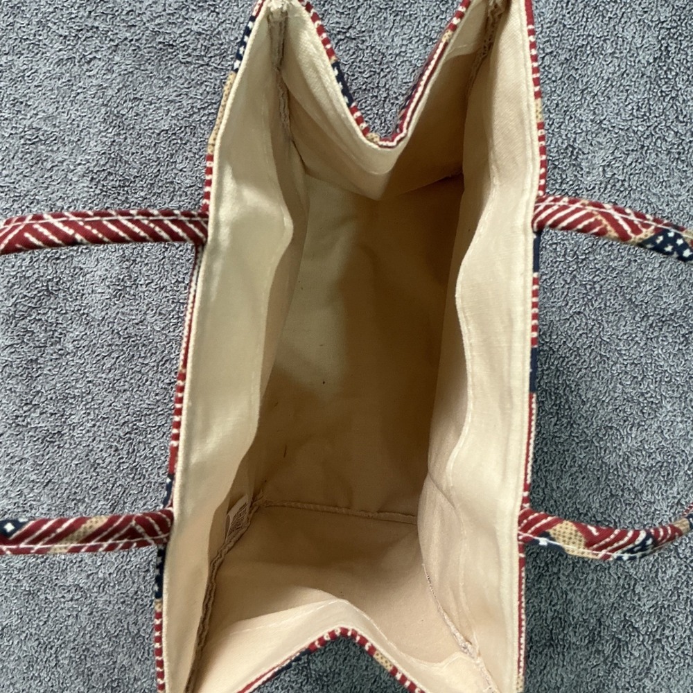 Longaberger American Flag Bee Basket Embroidered Fabric Tote Bag Red White Blue - Picture 3 of 6